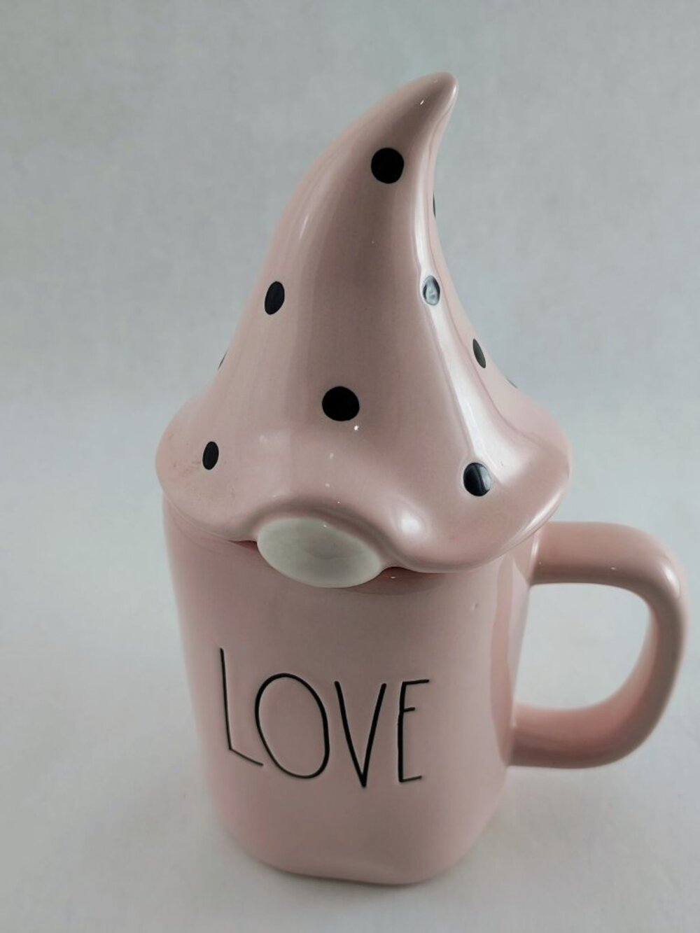 Rae Dunn Gnome Love Mug With Lid Pink EXCELLENT Condition